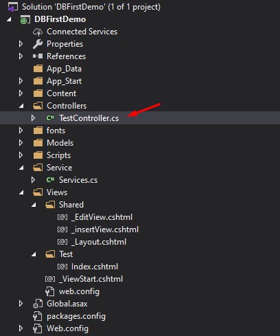 Test Controller - Database First Approach in ASP NET MVC using Entity Framework