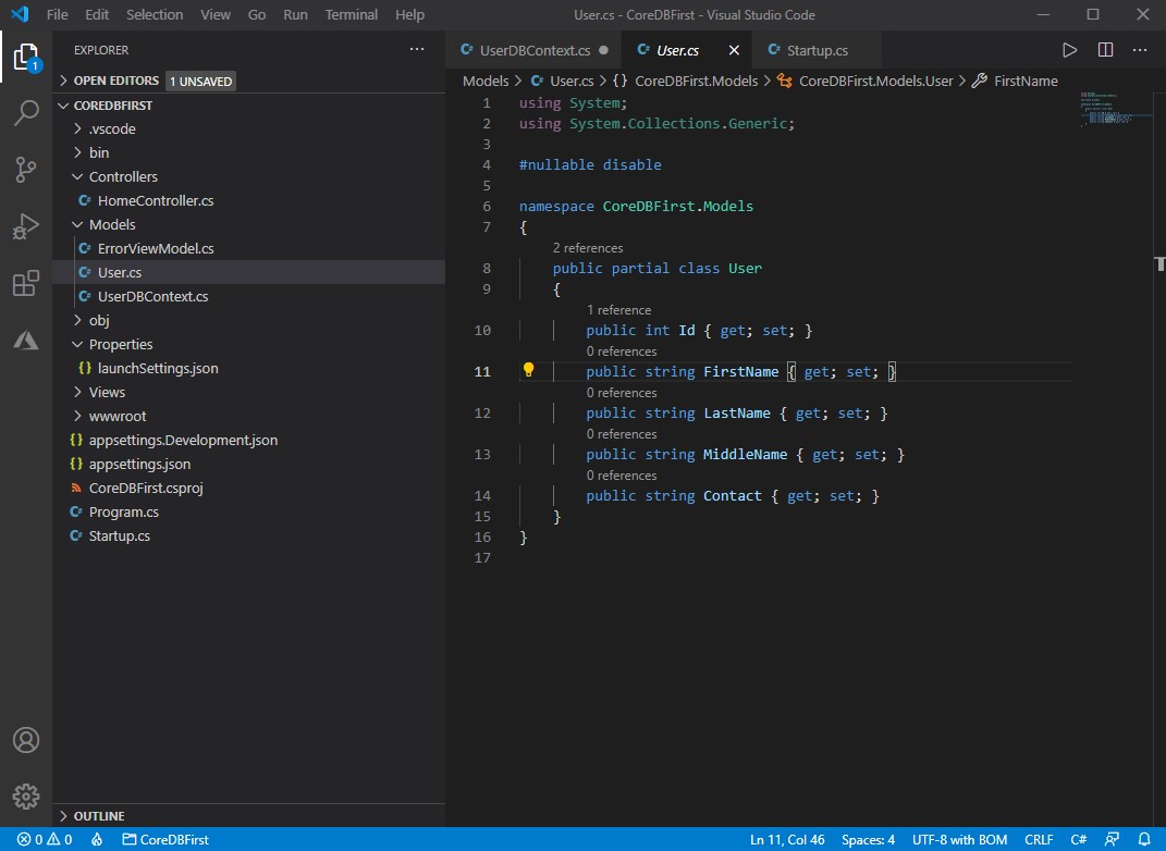 Create a model from an existing database in Entity Framework Core