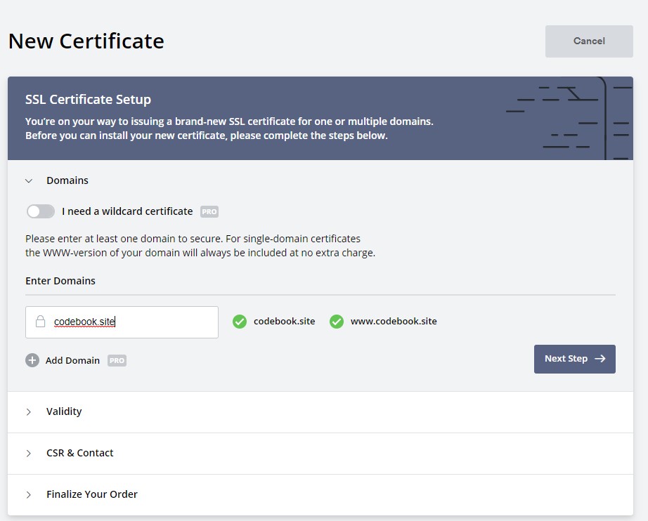 New Certificate option