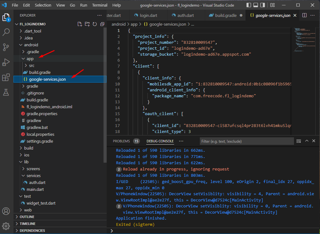 google-services configuration downloaded from firebase