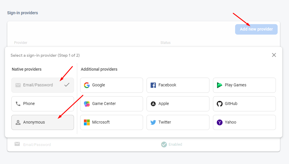 Firebase Authentication sign-in providers