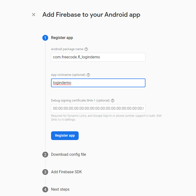 Register Flutter package name in firebase