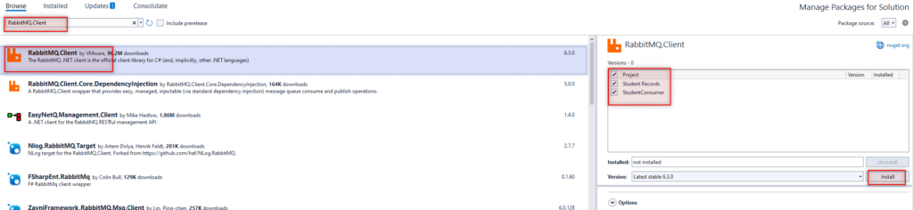 Add RabbitMQ Nuget Packages