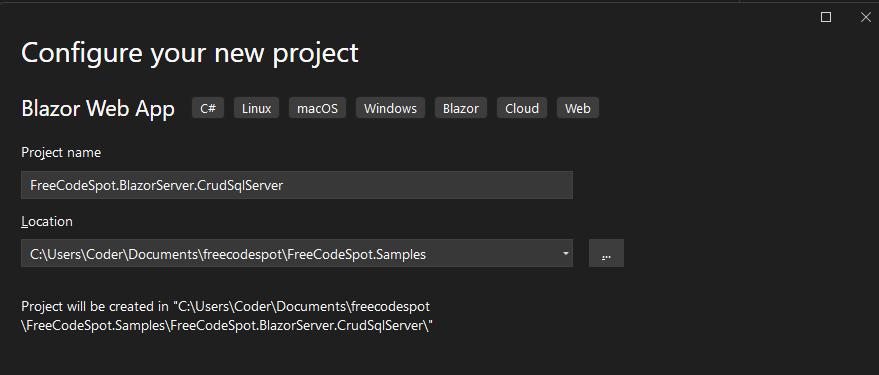 Create new Blazor Project