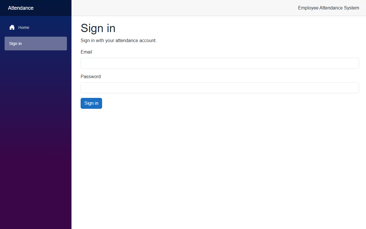 The Sign in page with an Email field, a Password field and a Sign in button