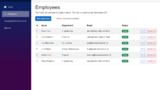 Blazor authentication in action: the Employees page opened by a signed-in manager, with the manager email and a Sign out link in the menu